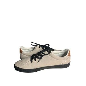 WALUZS Beige Canvas Sneakers Black Rubber Soles Laces Mens Size 13